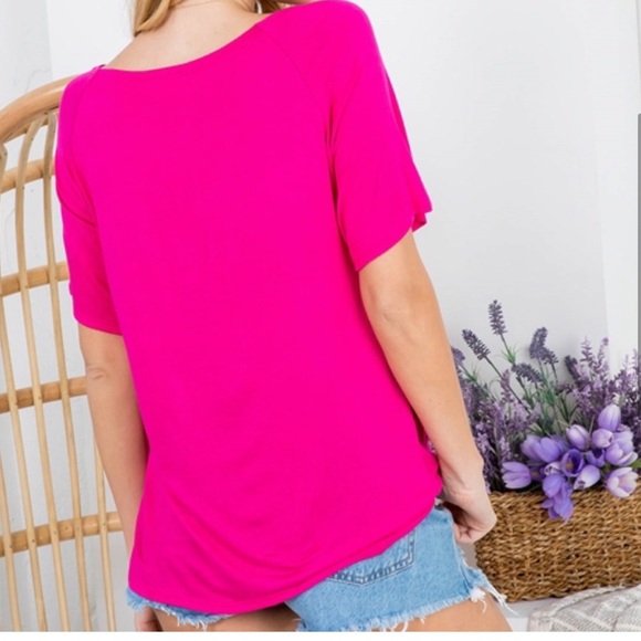 FUCHSIA PINK RAGLAN TIE DYE LIP SHORT SLEEVE TOP - Picture 4 of 5